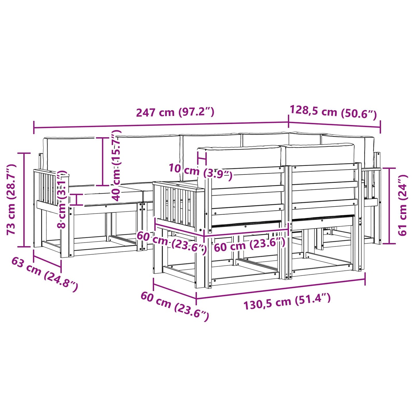 vidaXL Σειρά Καναπέ Εξωτερικού με μαξιλάρι 7 pcs Φυσικό και Κρέμα