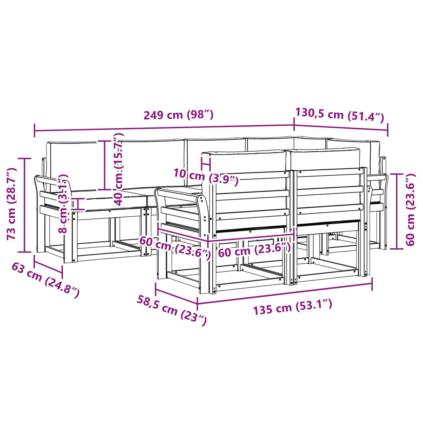 vidaXL Σειρά Καναπέ Εξωτερικού με μαξιλάρι 7 pcs Φυσικό και Μπεζ