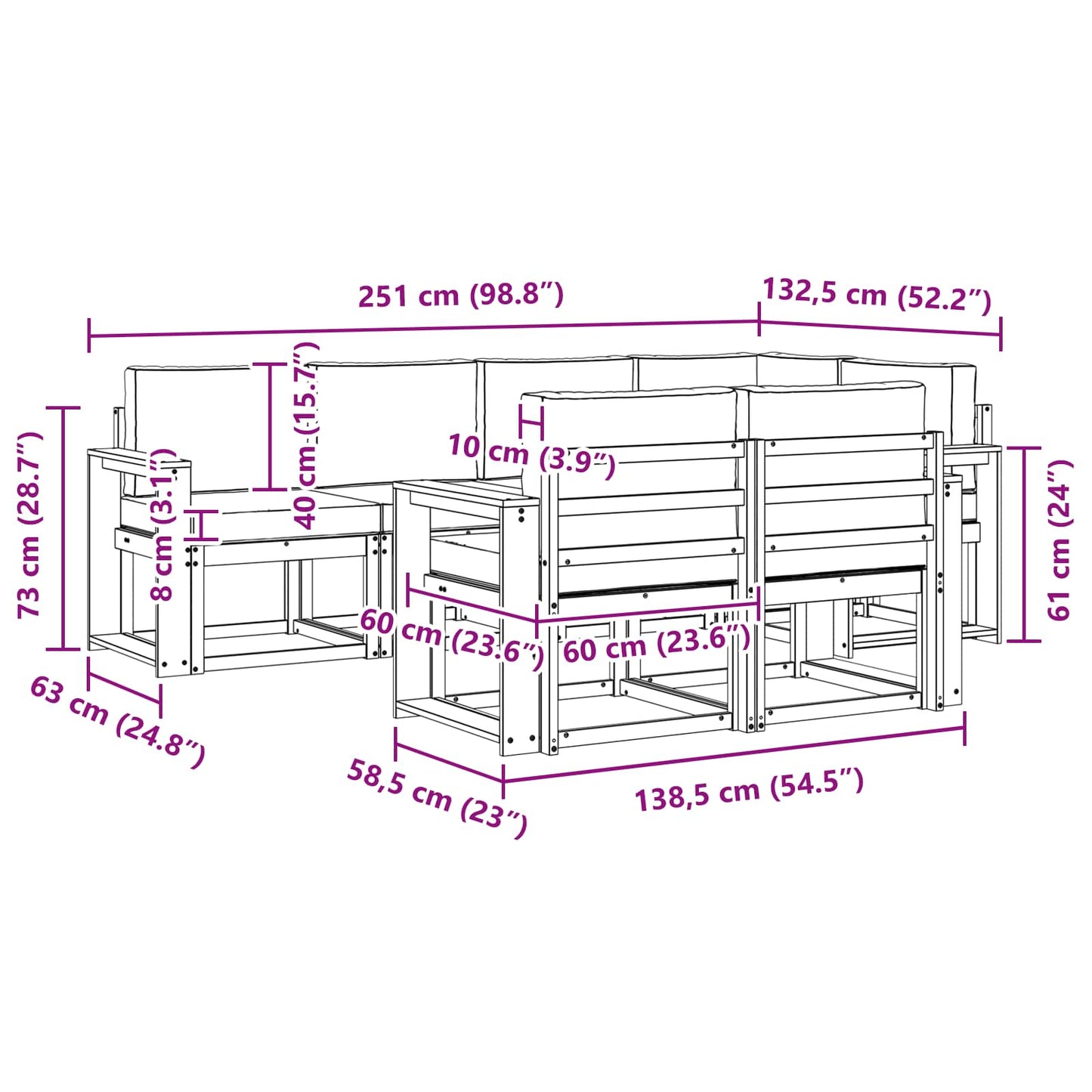 vidaXL Σειρά Καναπέ Εξωτερικού με μαξιλάρι 7 pcs Φυσικό και Μπεζ
