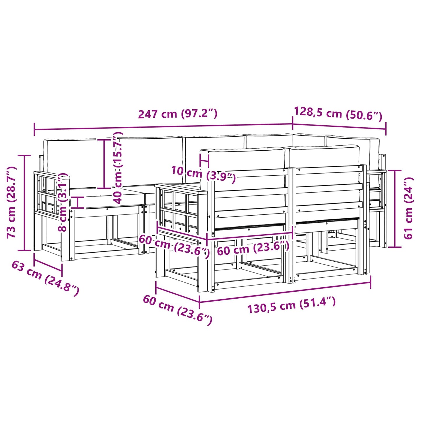 vidaXL Σειρά Καναπέ Εξωτερικού με μαξιλάρι 7 pcs Φυσικό και Μπεζ
