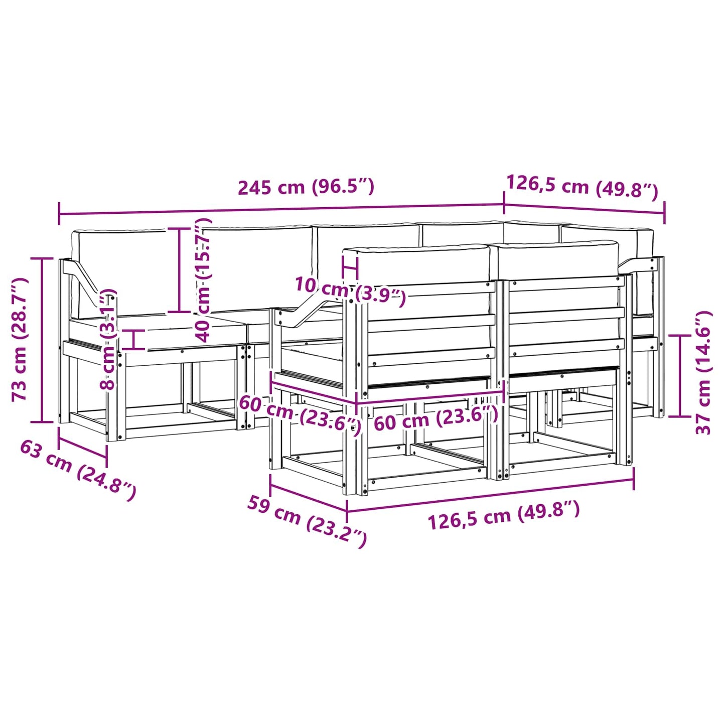 vidaXL Σειρά Καναπέ Εξωτερικού με μαξιλάρι 7 pcs Φυσικό και Μπεζ