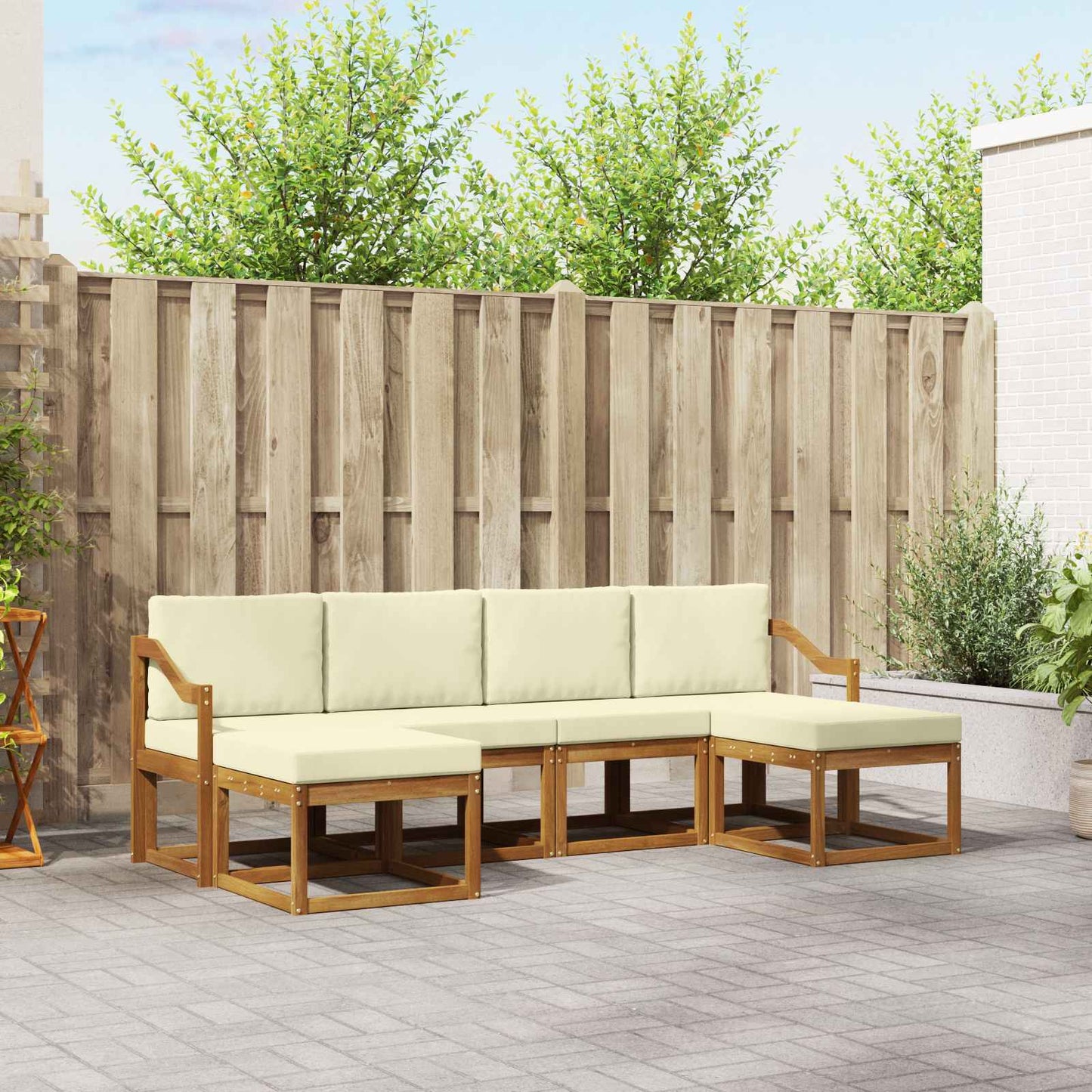 vidaXL Σειρά Καναπέ Εξωτερικού 6 τμχ. Φυσικό και Κρέμα