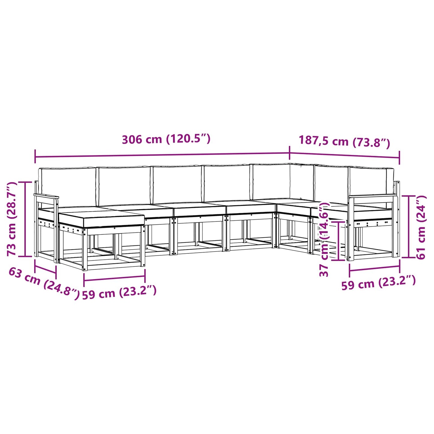 vidaXL Σειρά Καναπέ Εξωτερικού με μαξιλάρι 8 pcs Φυσικό και Κρέμα
