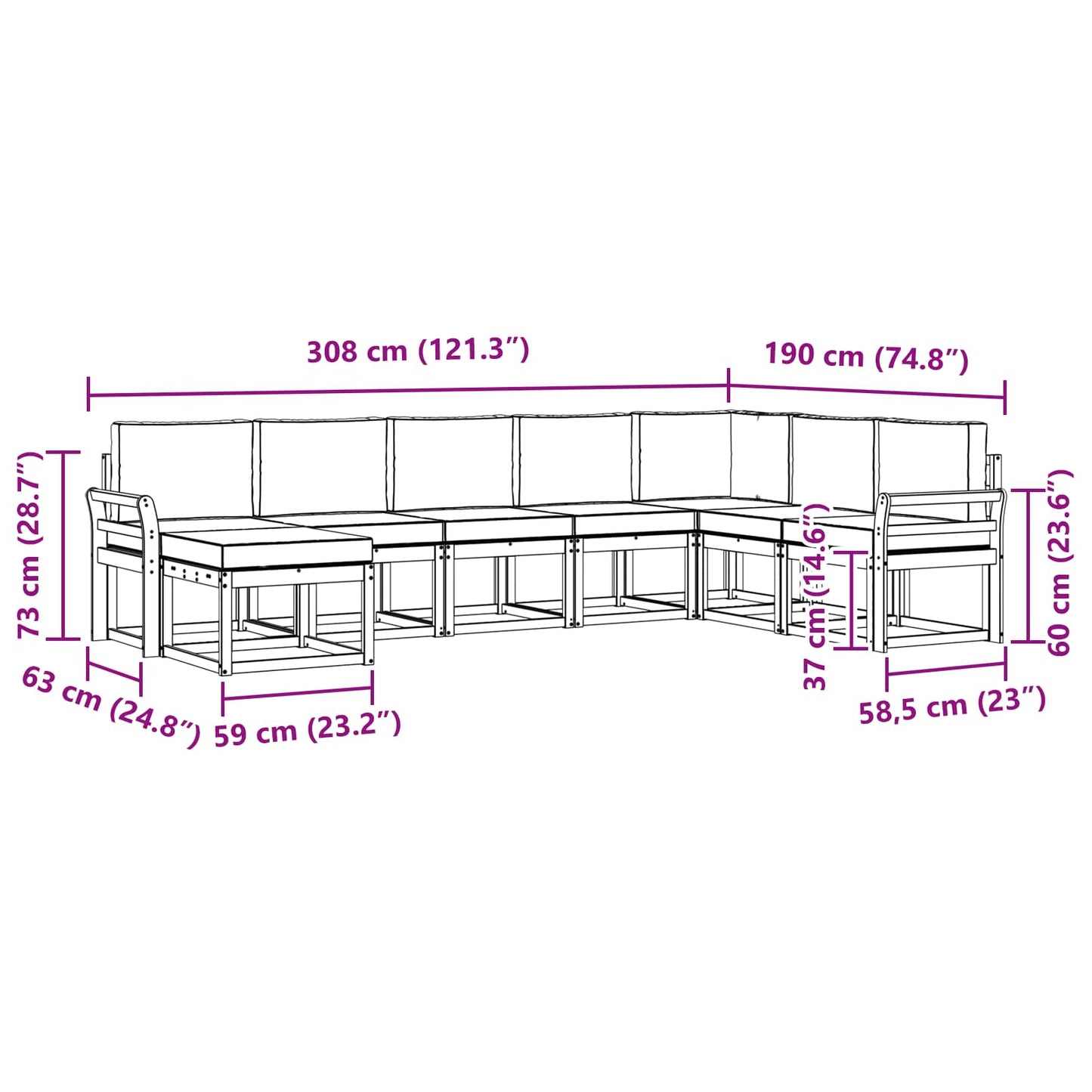 vidaXL Σειρά Καναπέ Εξωτερικού με μαξιλάρι 8 pcs Φυσικό και Ανθρακί