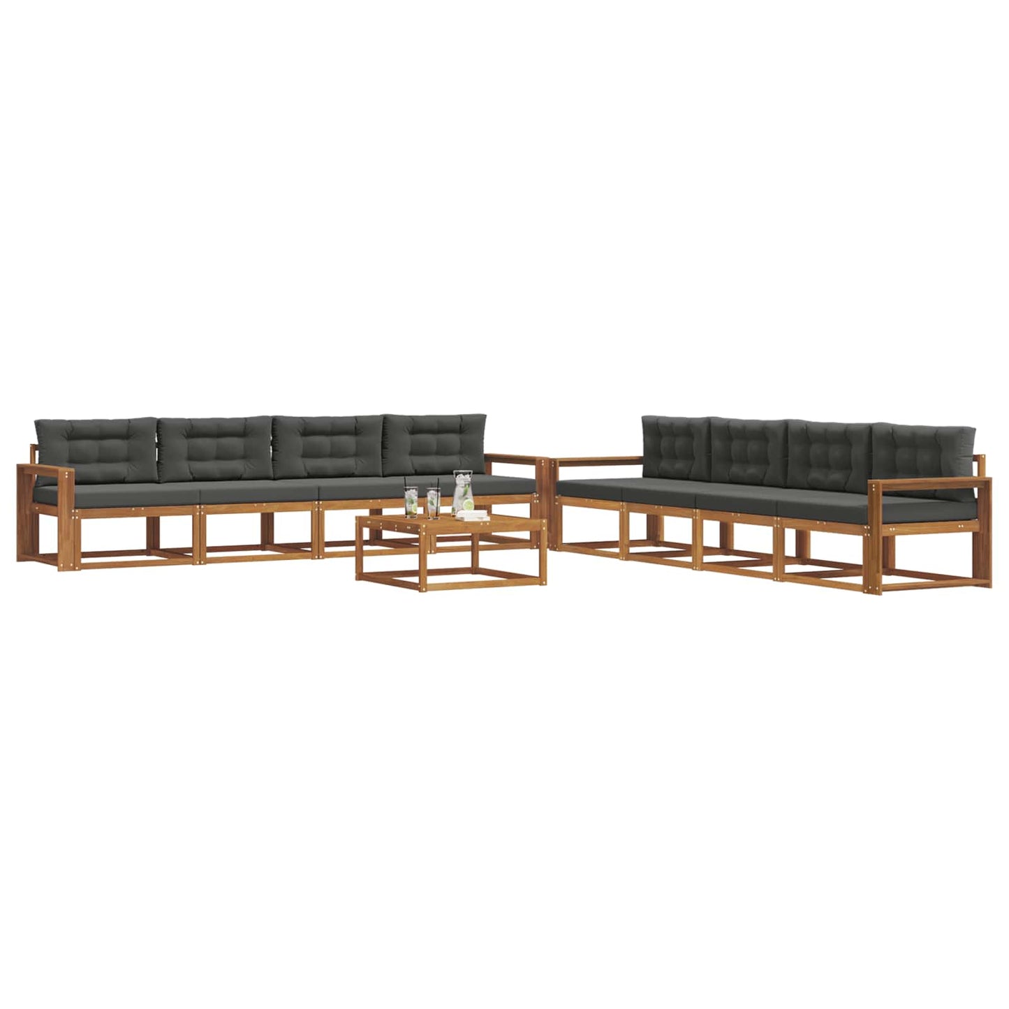 vidaXL Σειρά Καναπέ Εξωτερικού 9 τμχ. Φυσικό και Ανθρακί