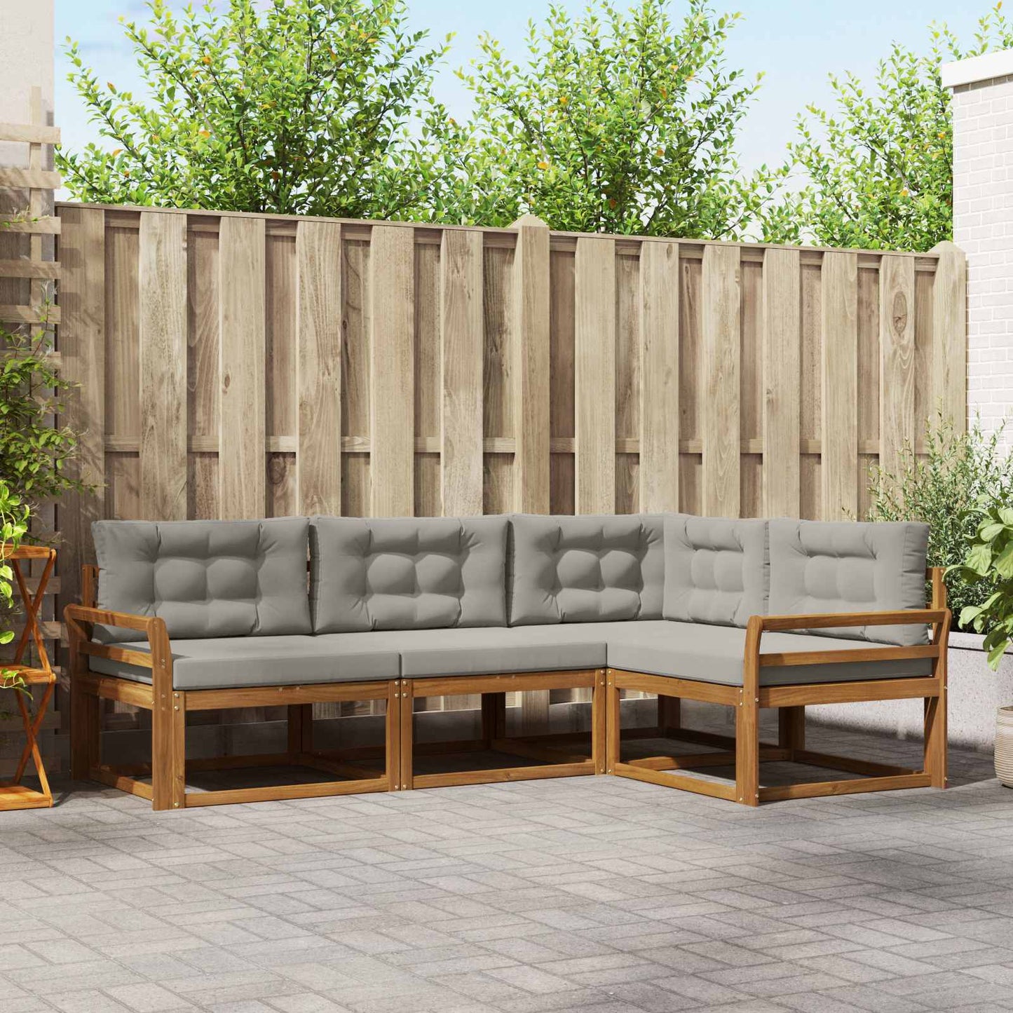vidaXL Σειρά Καναπέ Εξωτερικού 4 τμχ. Φυσικό και Ανοιχτό Γκρι