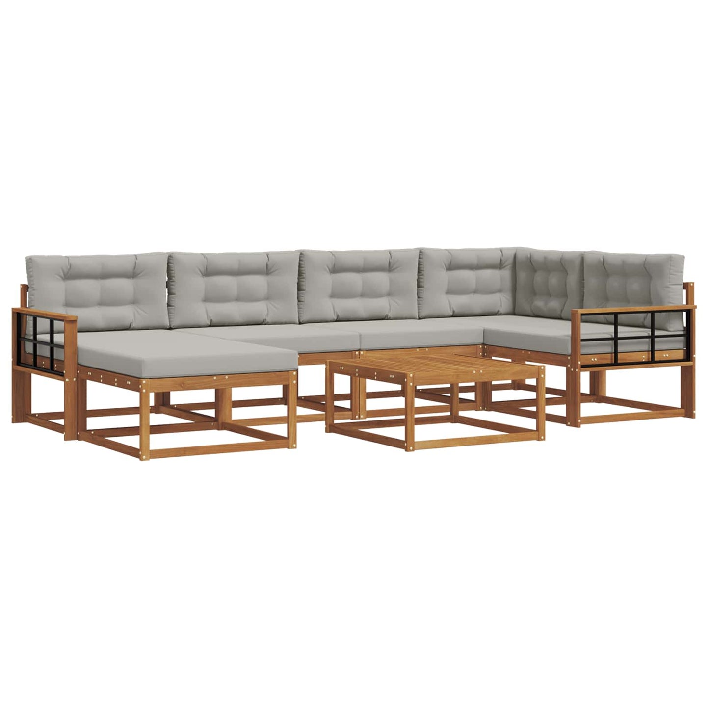 vidaXL Σειρά Καναπέ Εξωτερικού 7 τμχ. Φυσικό και Ανοιχτό Γκρι