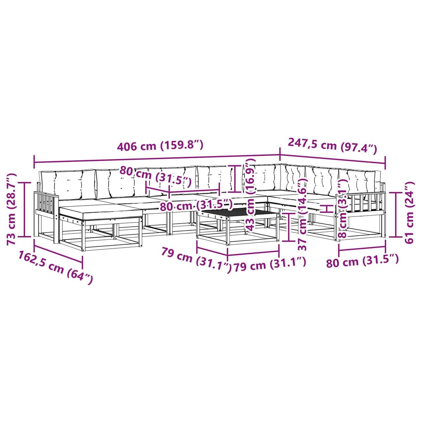vidaXL Σειρά Καναπέ Εξωτερικού 9 τμχ. Φυσικό και Ανοιχτό Γκρι