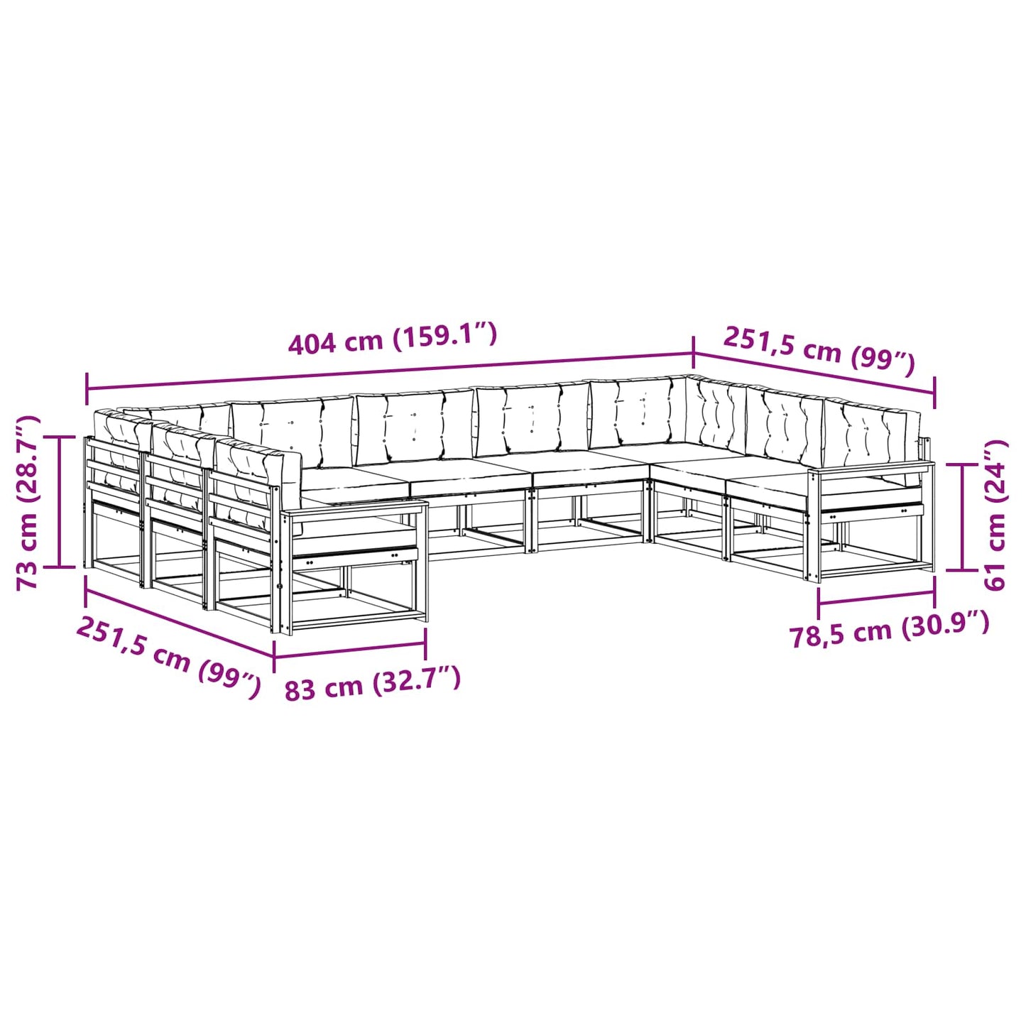 vidaXL Σειρά Καναπέ Εξωτερικού με μαξιλάρι 9 pcs Φυσικό και Κρέμα