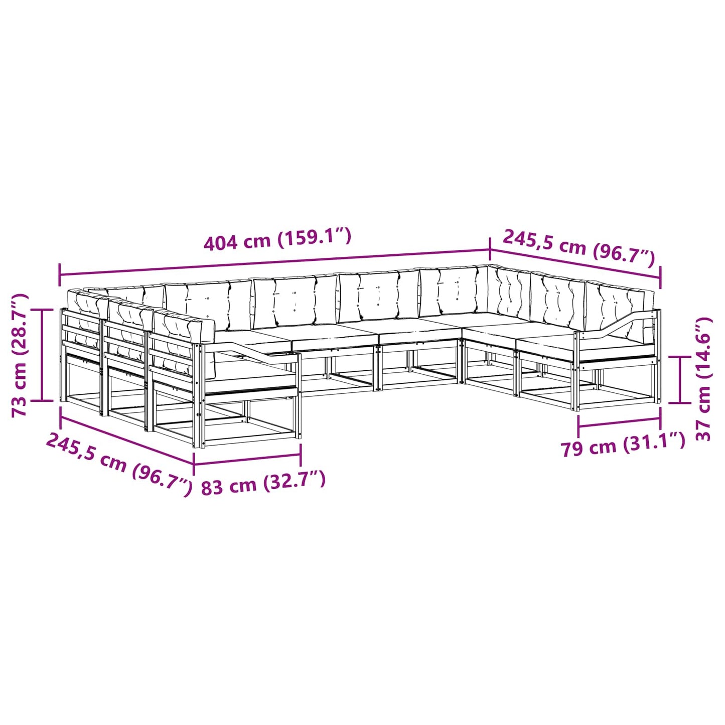 vidaXL Σειρά Καναπέ Εξωτερικού με μαξιλάρι 9 pcs Φυσικό και Ανθρακί