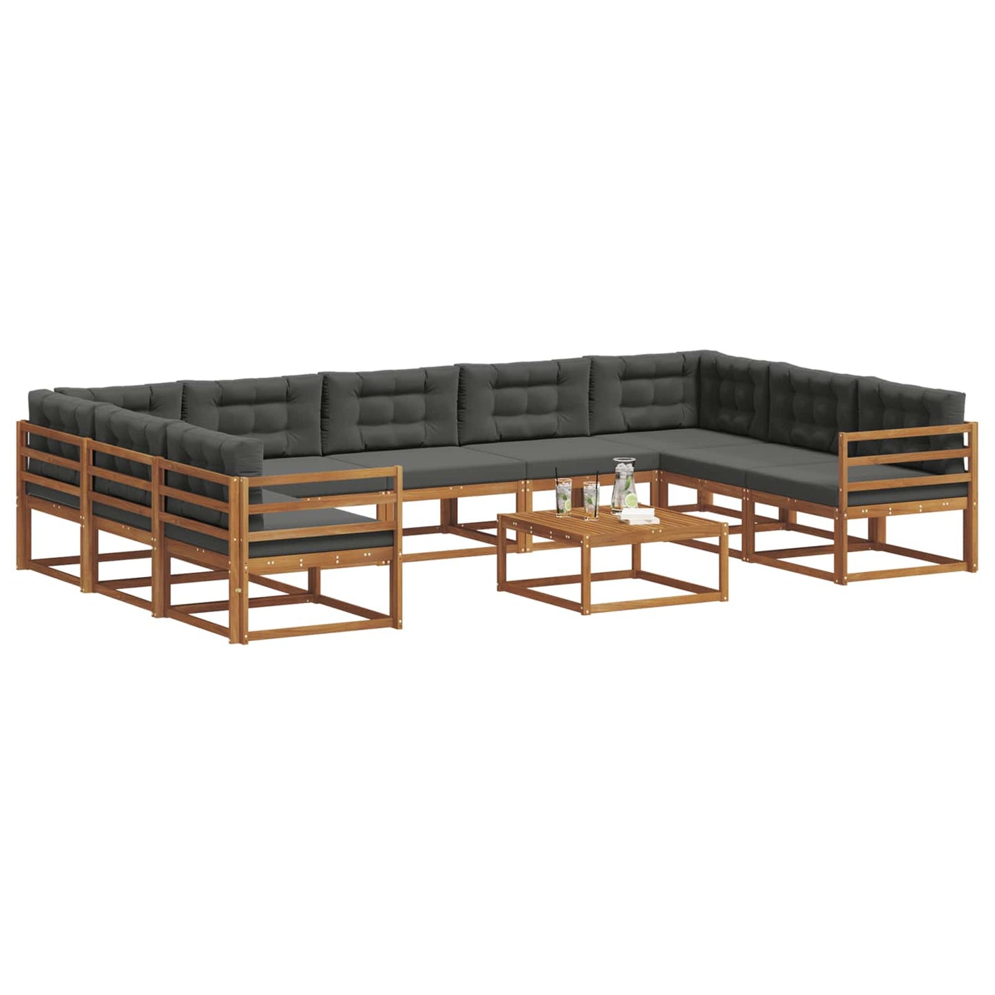 vidaXL Σειρά Καναπέ Εξωτερικού με μαξιλάρι 10 pcs Φυσικό και Ανθρακί