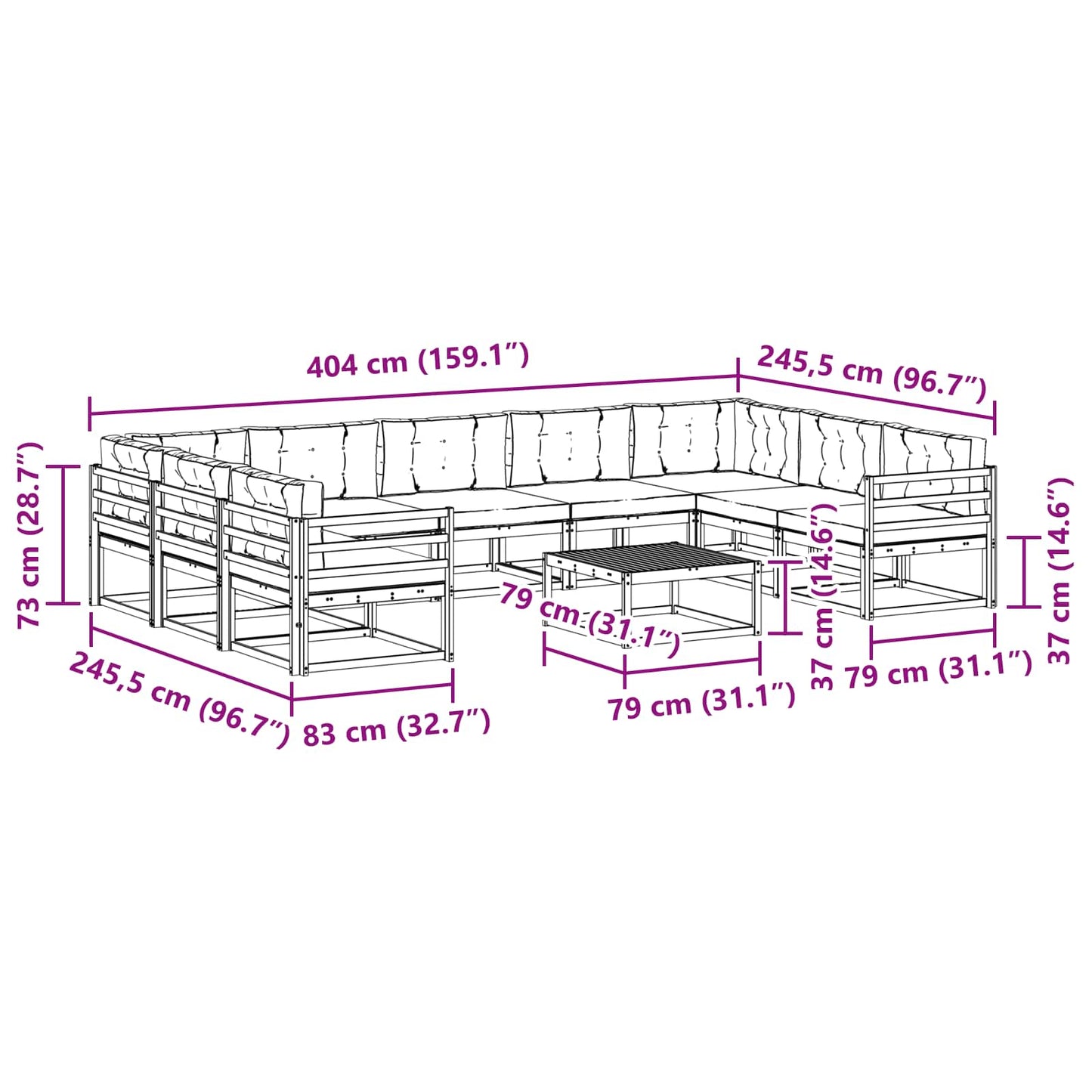 vidaXL Σειρά Καναπέ Εξωτερικού με μαξιλάρι 10 pcs Φυσικό και Ανθρακί