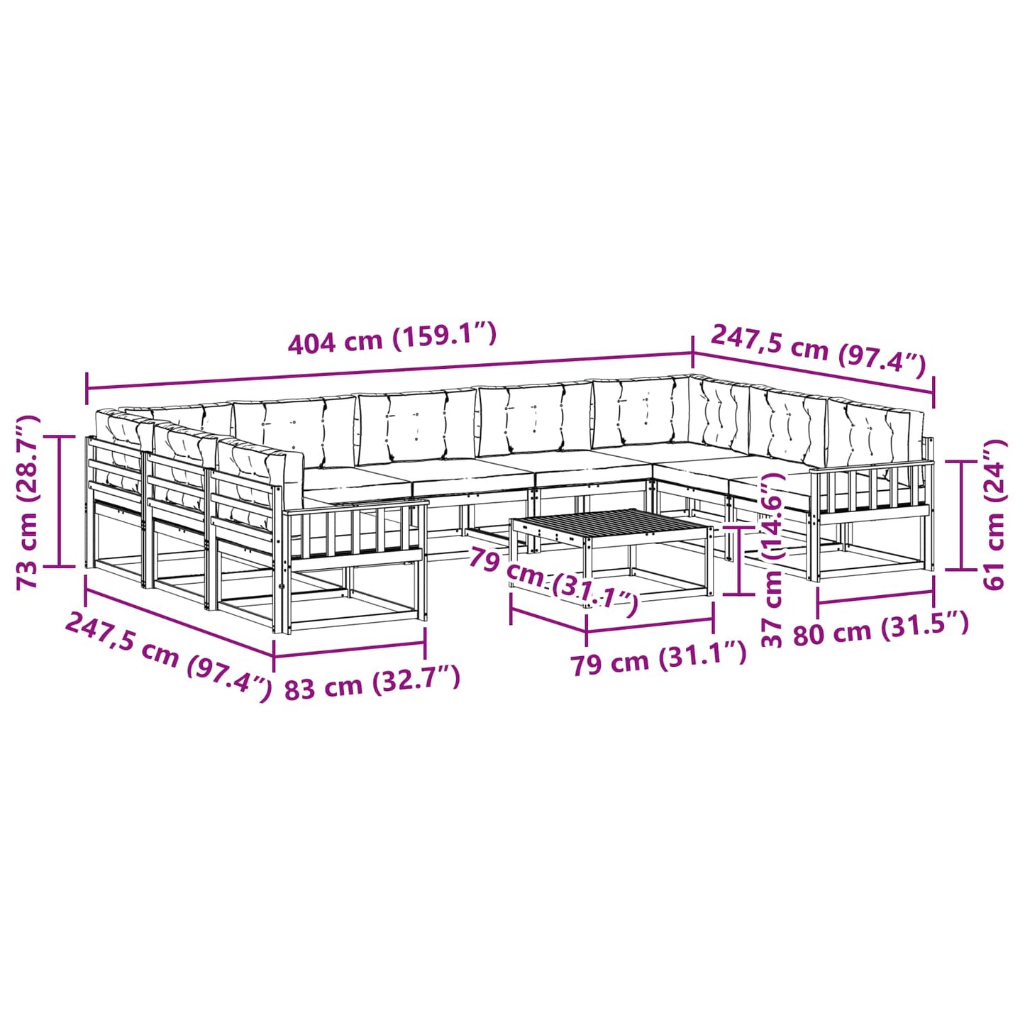 vidaXL Σειρά Καναπέ Εξωτερικού με μαξιλάρι 10 pcs Φυσικό και Κρέμα