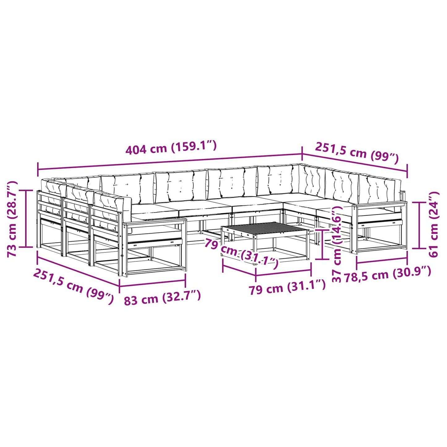 vidaXL Σειρά Καναπέ Εξωτερικού με μαξιλάρι 10 pcs Φυσικό και Ανθρακί