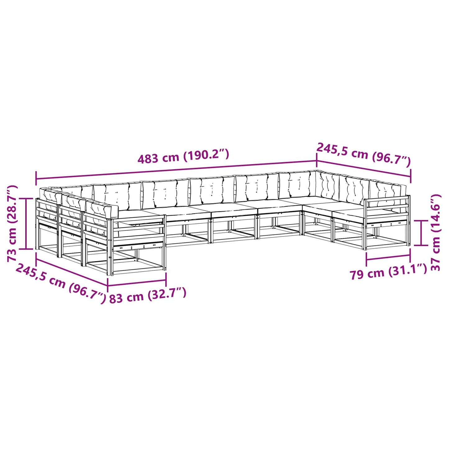 vidaXL Σειρά Καναπέ Εξωτερικού με μαξιλάρι 10 pcs Φυσικό και Κρέμα