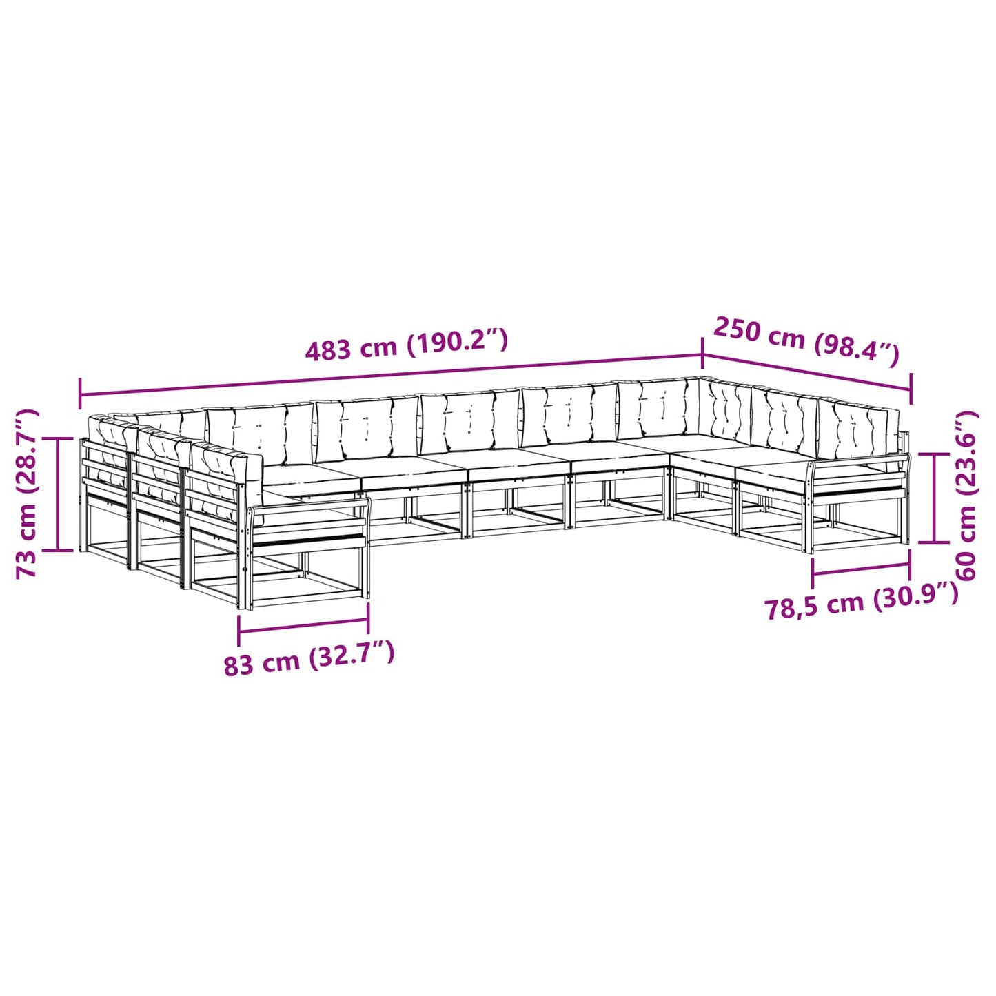 vidaXL Σειρά Καναπέ Εξωτερικού με μαξιλάρι 10 pcs Φυσικό και Κρέμα