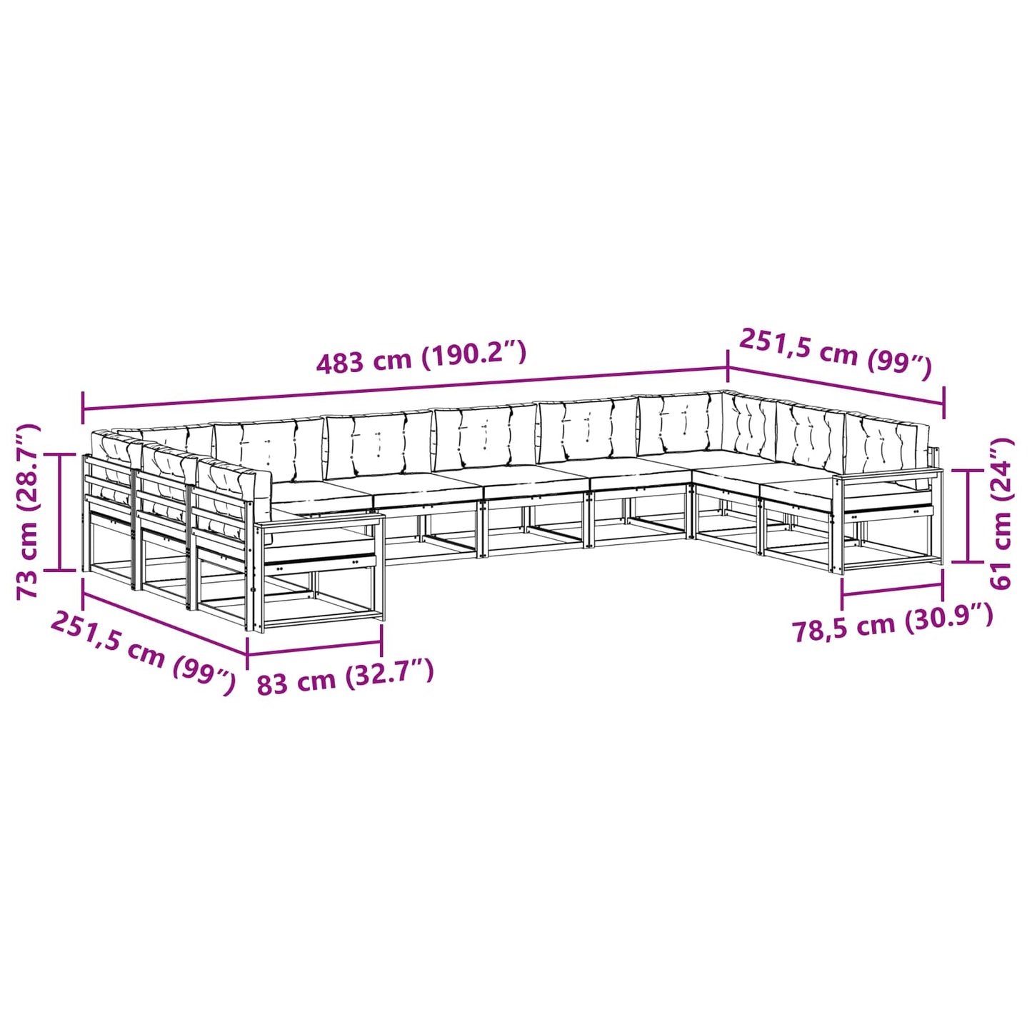vidaXL Σειρά Καναπέ Εξωτερικού με μαξιλάρι 10 pcs Φυσικό και Κρέμα