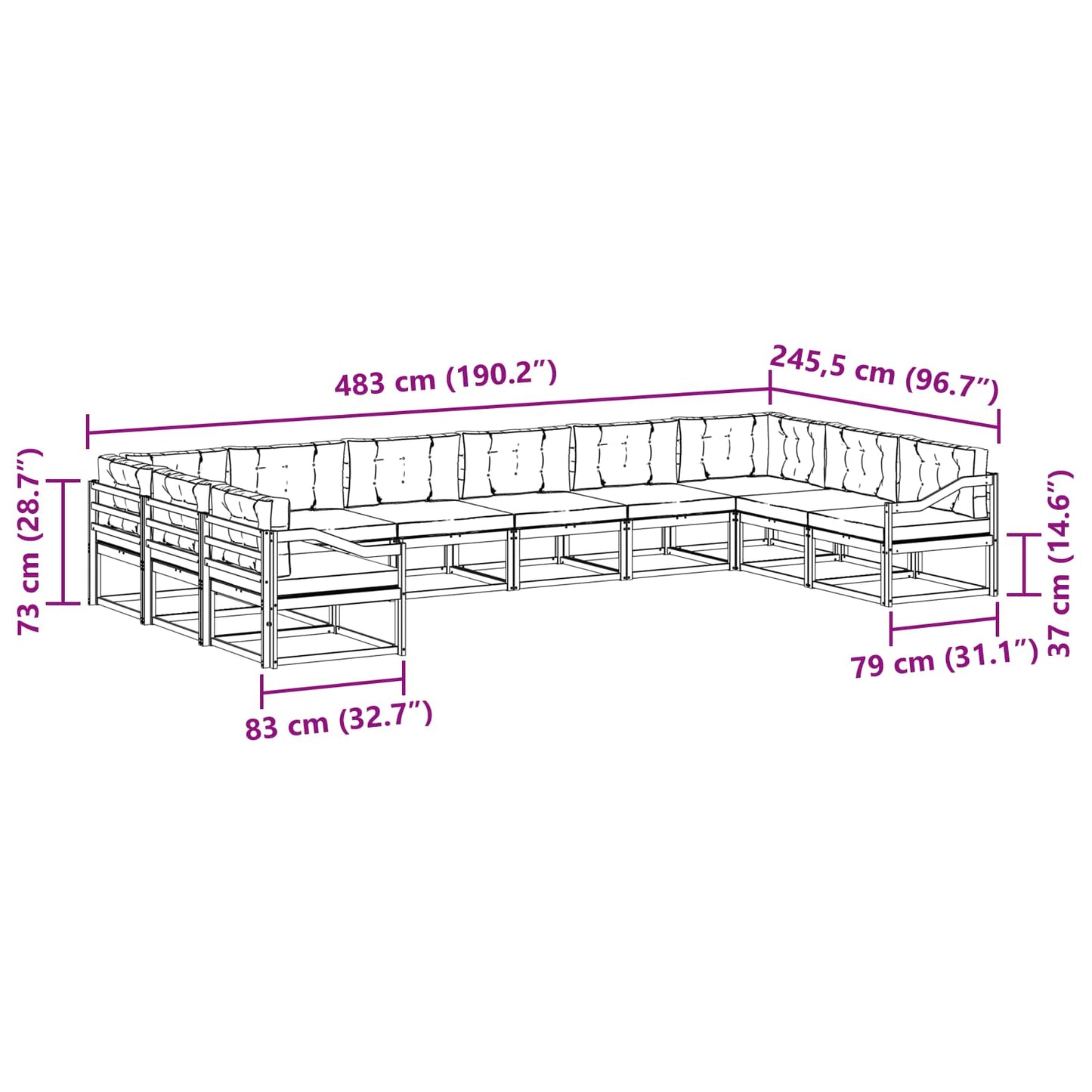 vidaXL Σειρά Καναπέ Εξωτερικού με μαξιλάρι 10 pcs Φυσικό και Κρέμα