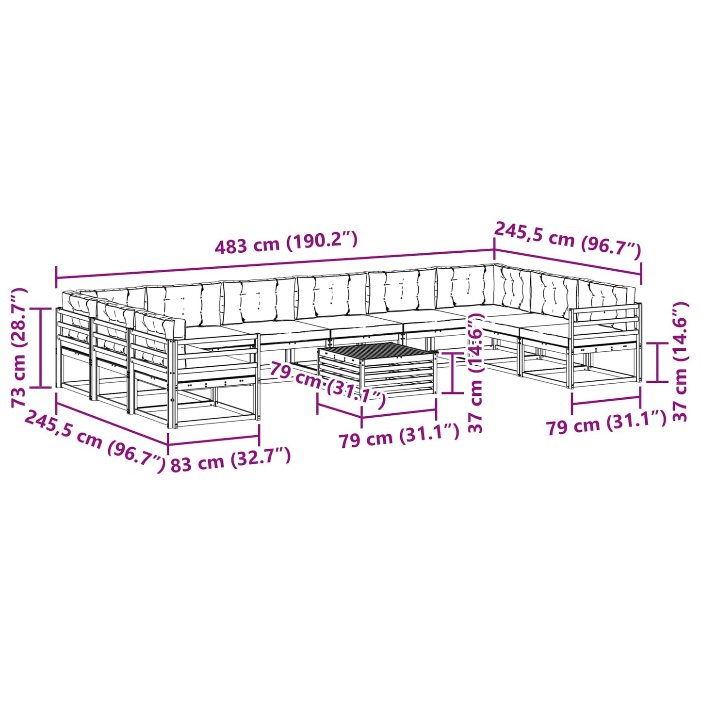 vidaXL Σειρά Καναπέ Εξωτερικού με μαξιλάρι 11 pcs Φυσικό και Κρέμα