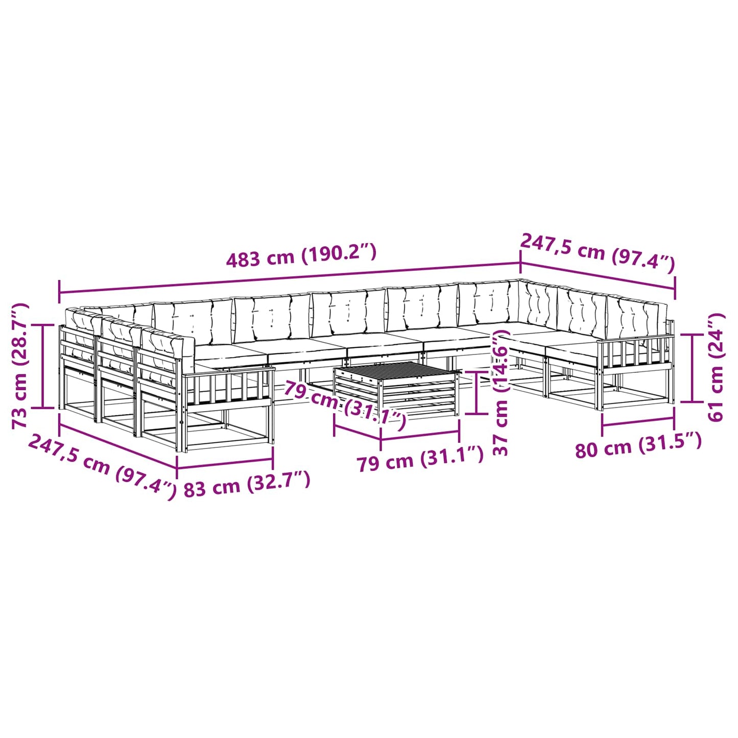 vidaXL Σειρά Καναπέ Εξωτερικού με μαξιλάρι 11 pcs Φυσικό και Κρέμα