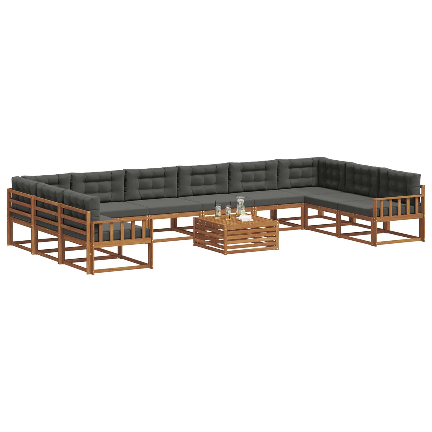 vidaXL Σειρά Καναπέ Εξωτερικού με μαξιλάρι 11 pcs Φυσικό και Ανθρακί