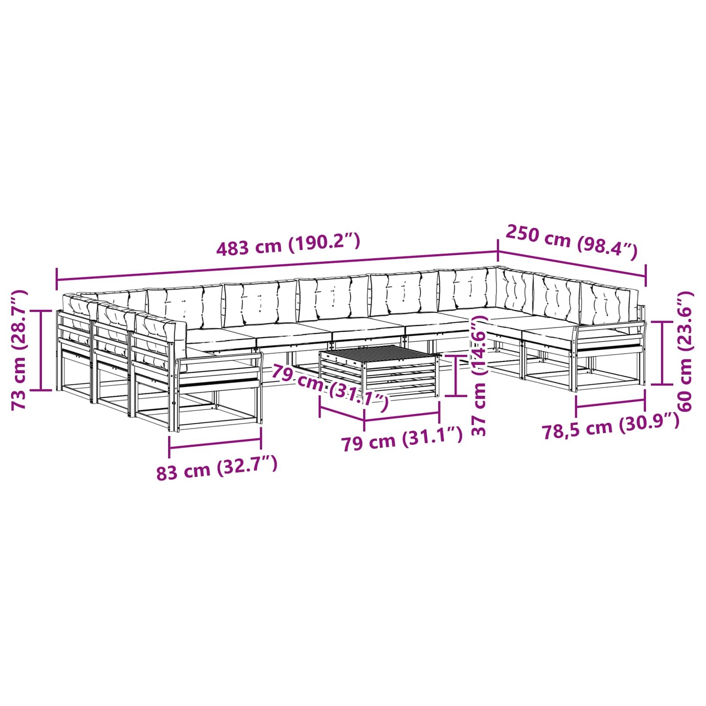 vidaXL Σειρά Καναπέ Εξωτερικού με μαξιλάρι 11 pcs Φυσικό και Κρέμα