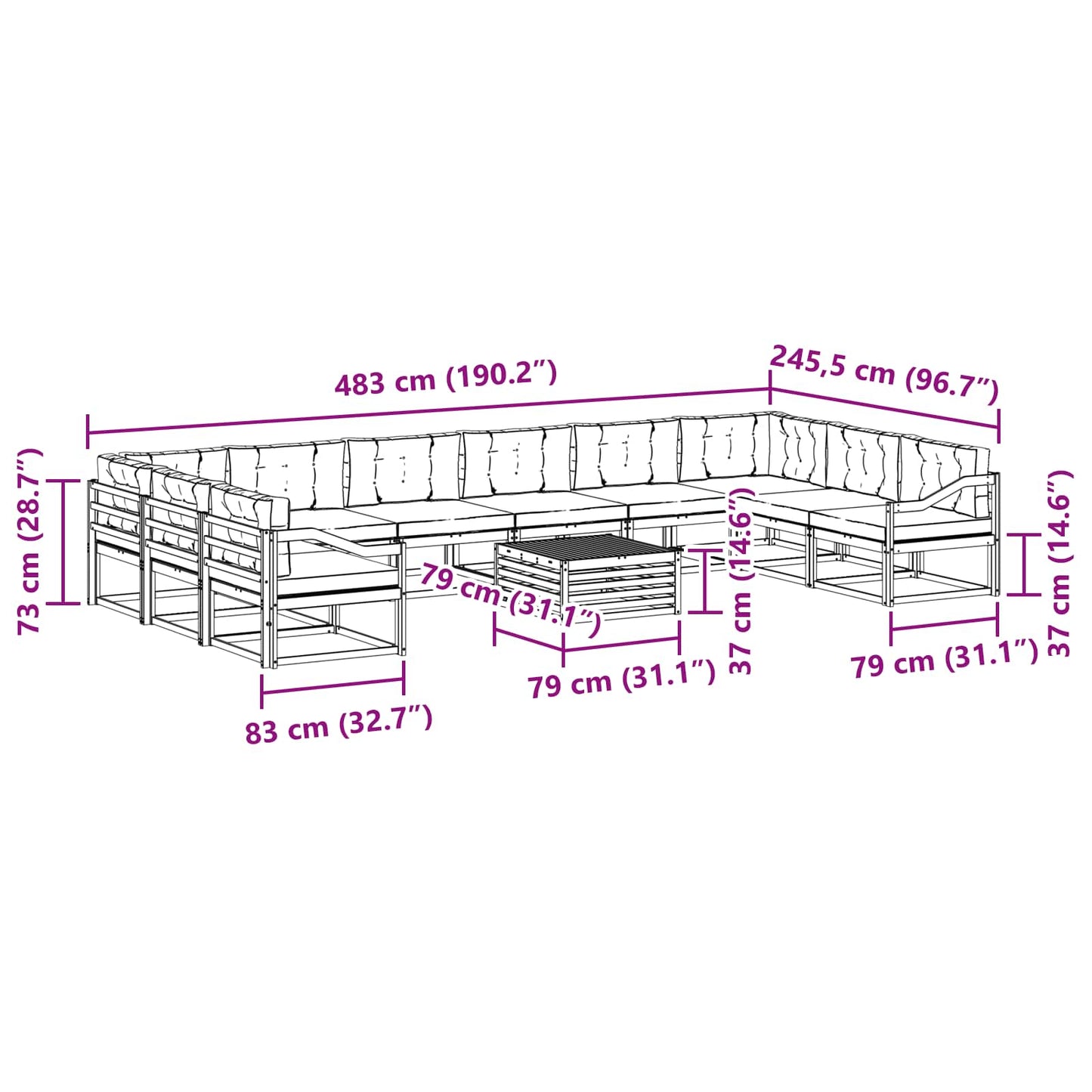 vidaXL Σειρά Καναπέ Εξωτερικού με μαξιλάρι 11 pcs Φυσικό και Κρέμα