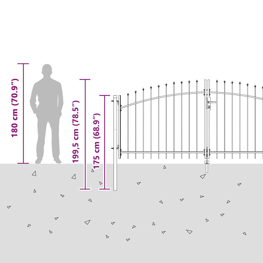 vidaXL Διπλή Πύλη με κλειδαριά Γκρι 299,5 x 199,5 εκ. Ατσάλι
