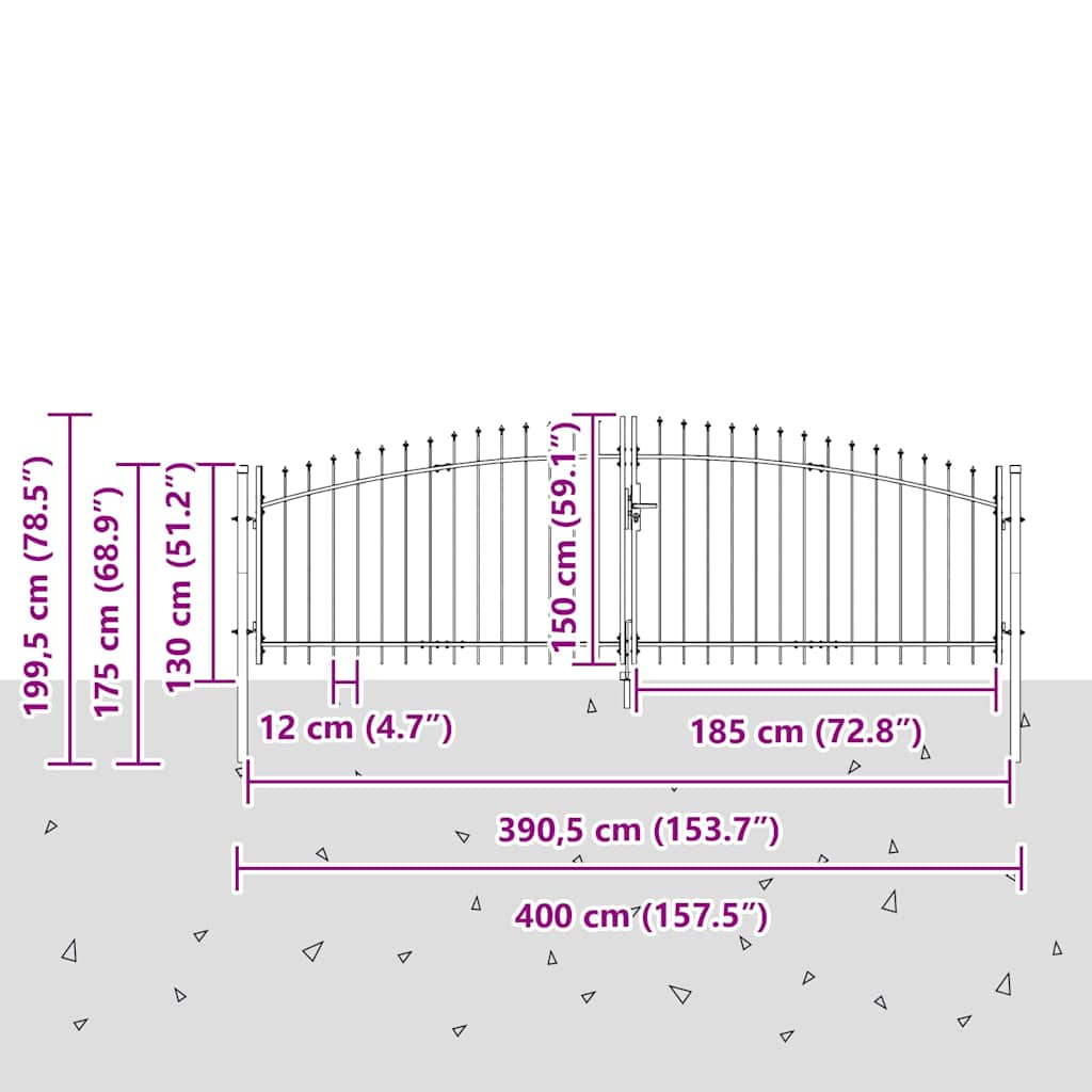 vidaXL Διπλή Πύλη με κλειδαριά Woerden Γκρι 400 x 199.5 εκ. Ατσάλι