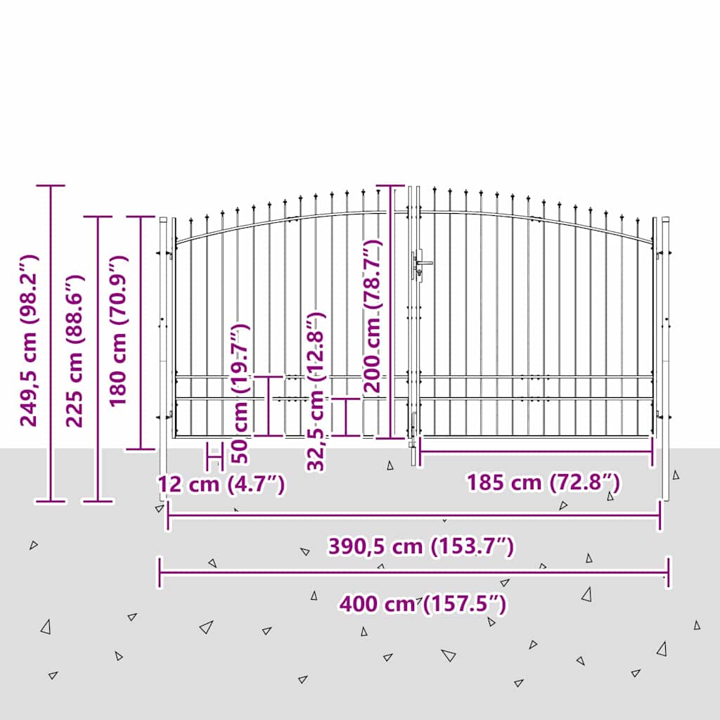 vidaXL Διπλή Πύλη με κλειδαριά Woerden Γκρι 400 x 249,5 εκ. Ατσάλι