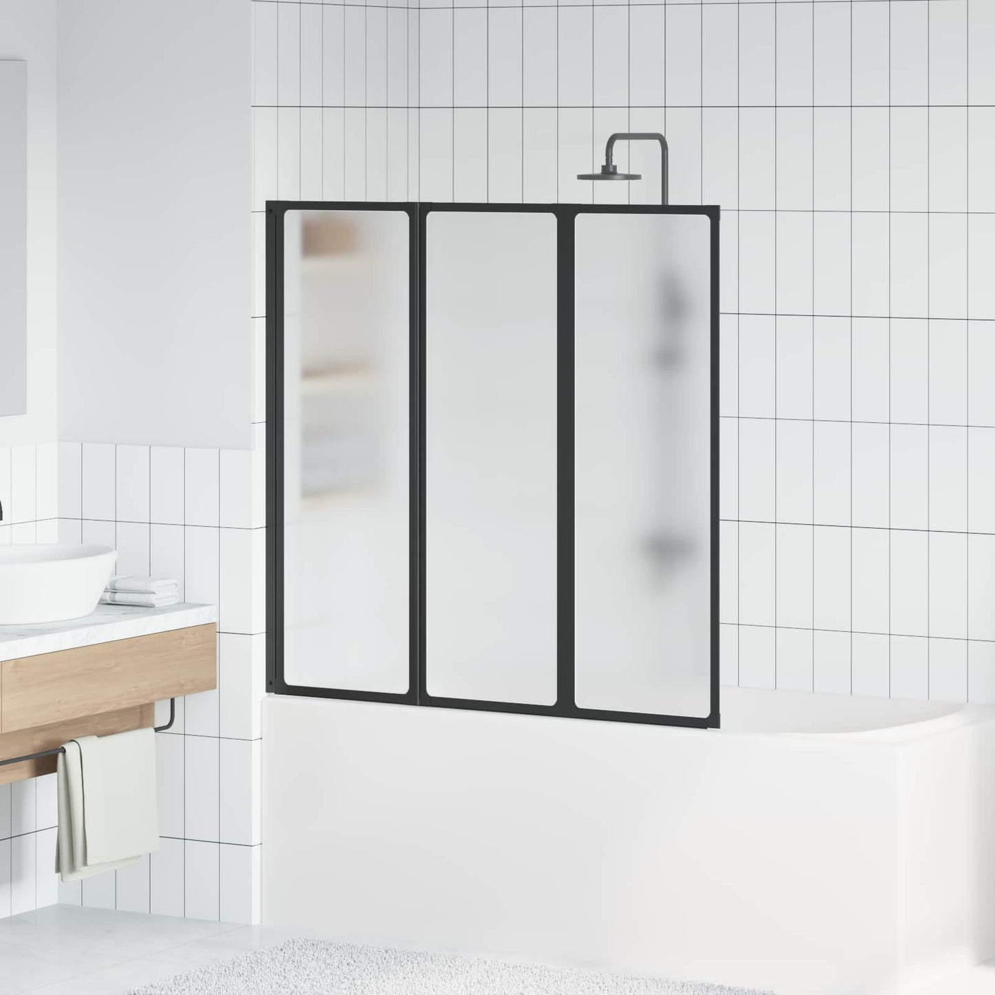 vidaXL Διαχωριστικό ντους Μαύρο 120 x 2 x 117 εκ Αλουμίνιο και PP