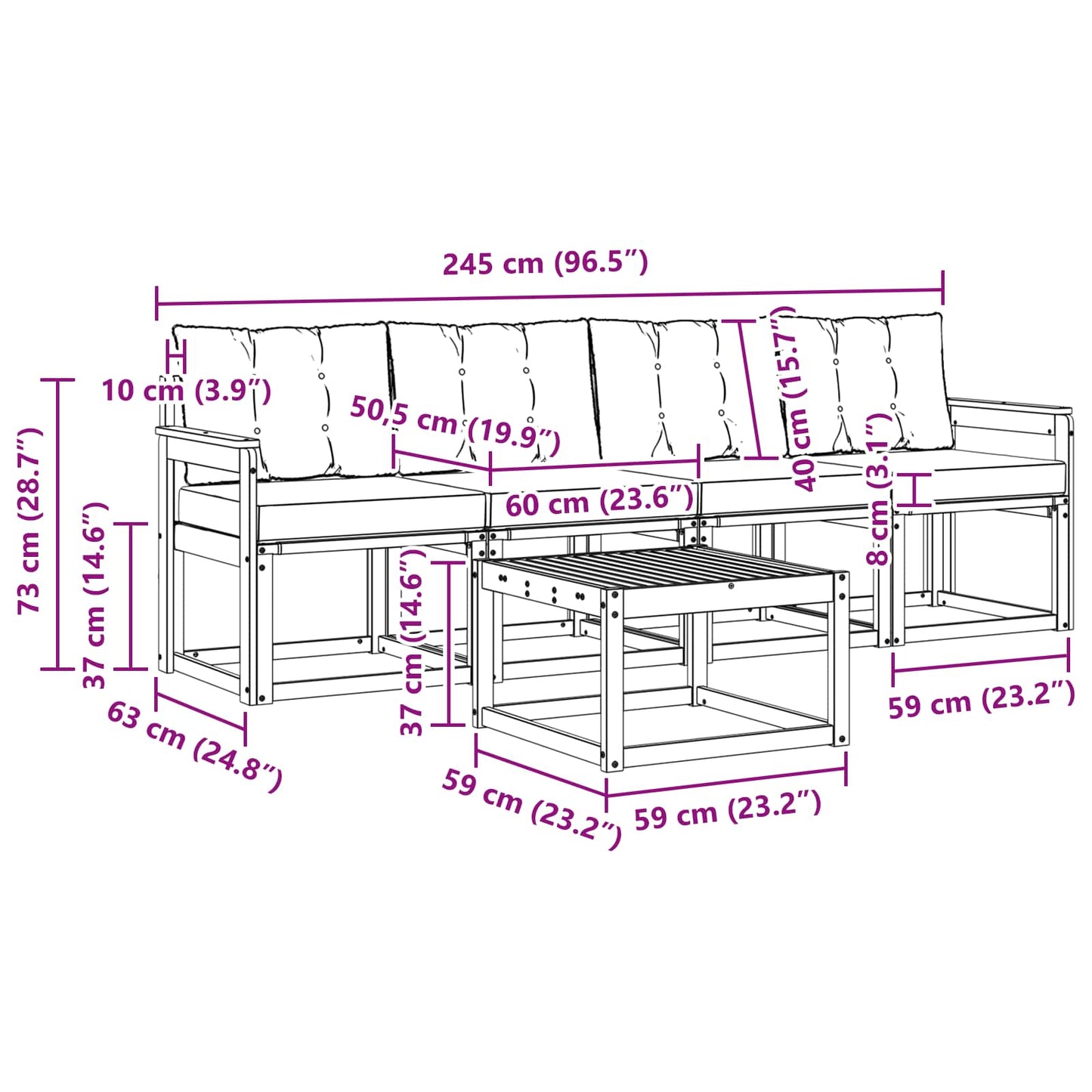 vidaXL Σειρά Καναπέ Εξωτερικού με μαξιλάρι 5 pcs Φυσικό και Κρέμα