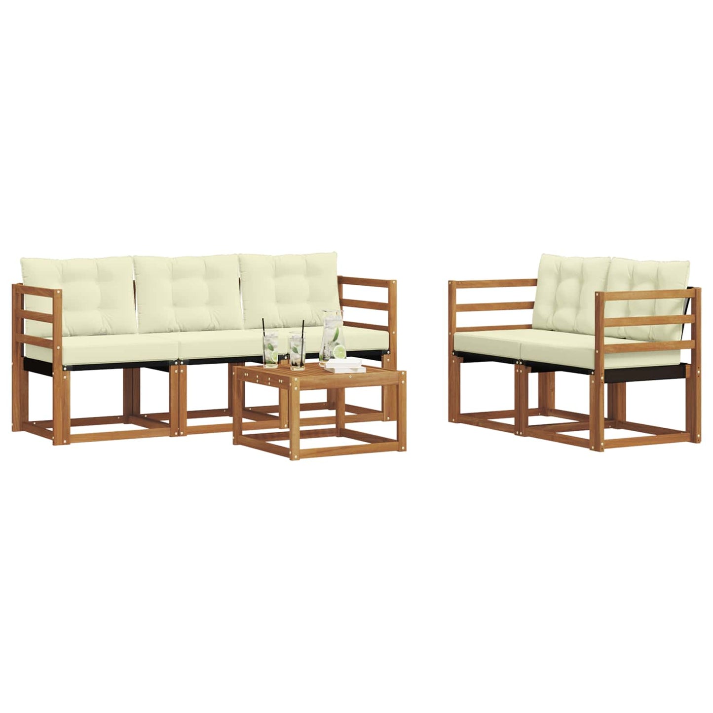 vidaXL Σειρά Καναπέ Εξωτερικού με μαξιλάρι 6 pcs Φυσικό και Κρέμα