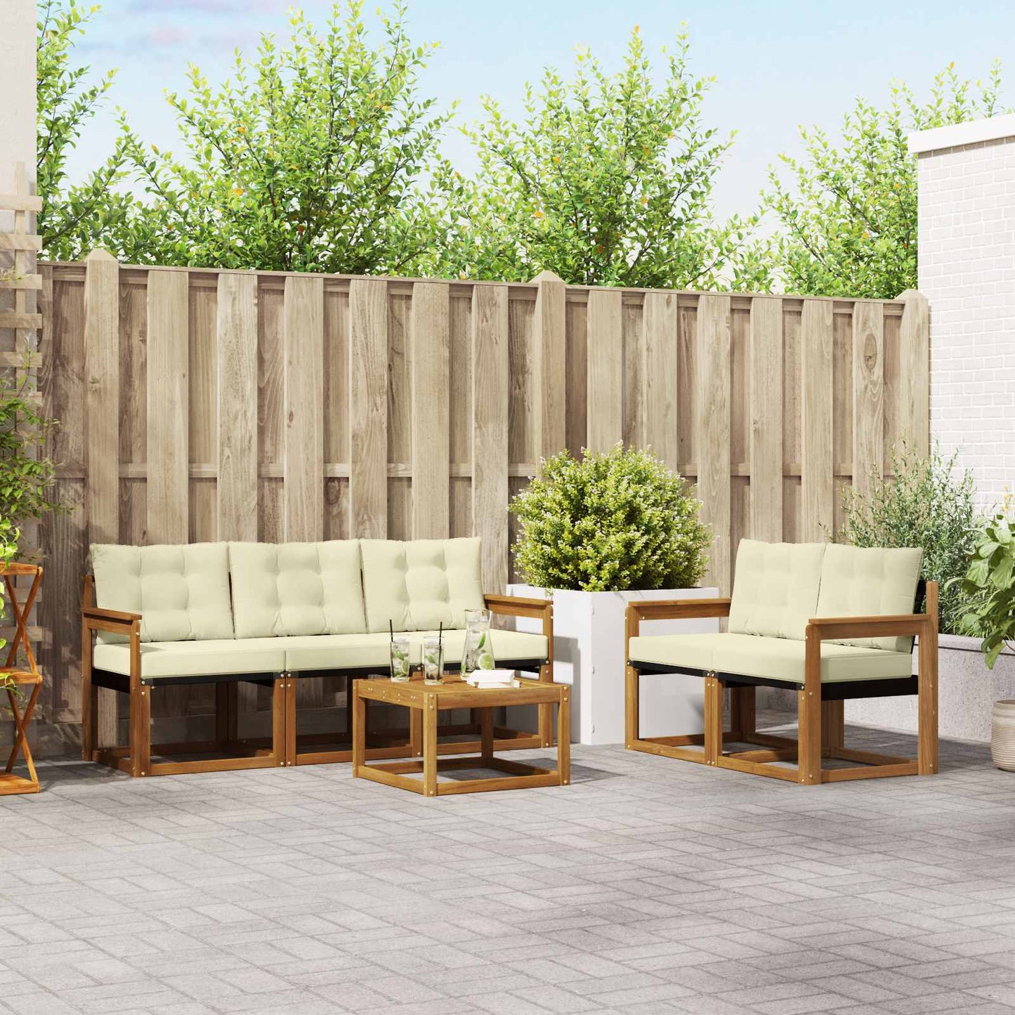 vidaXL Σειρά Καναπέ Εξωτερικού με μαξιλάρι 6 pcs Φυσικό και Κρέμα