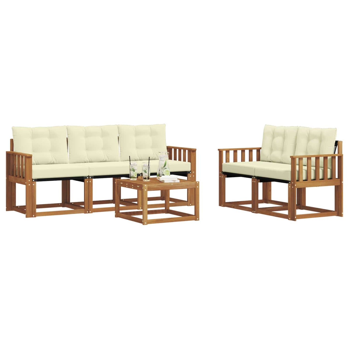 vidaXL Σειρά Καναπέ Εξωτερικού με μαξιλάρι 6 pcs Φυσικό και Κρέμα