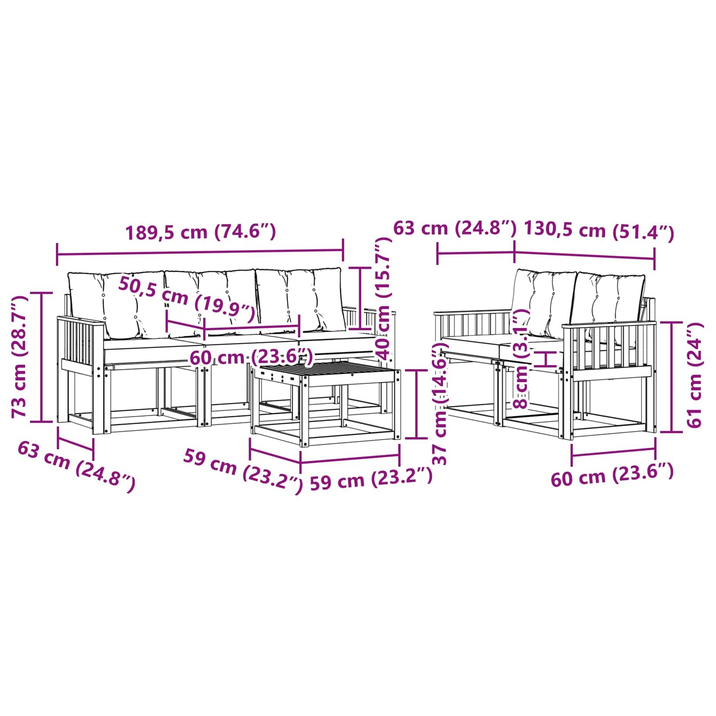 vidaXL Σειρά Καναπέ Εξωτερικού με μαξιλάρι 6 pcs Φυσικό και Μαύρο