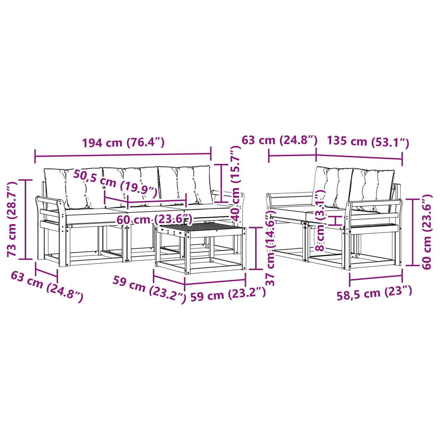 vidaXL Σειρά Καναπέ Εξωτερικού με μαξιλάρι 6 pcs Φυσικό και Κρέμα