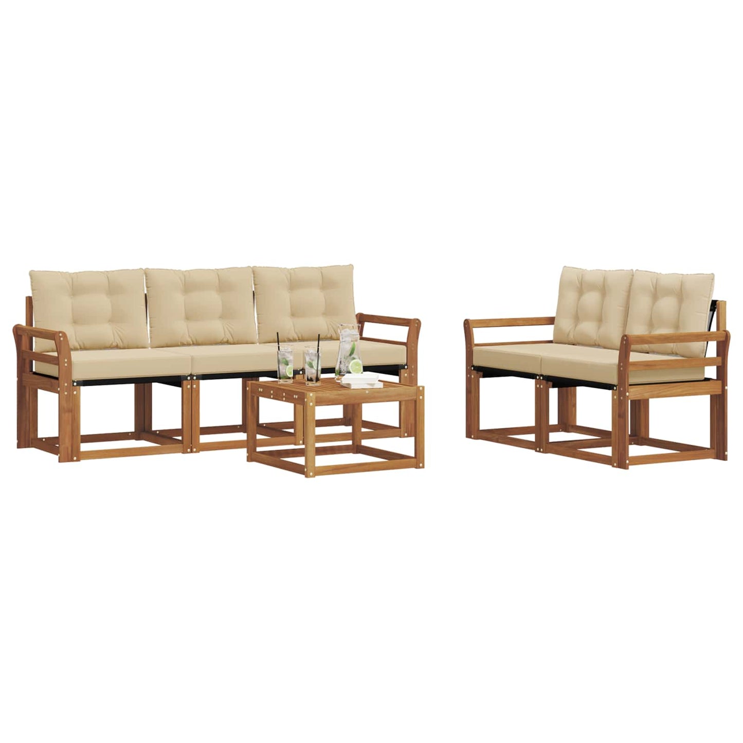 vidaXL Σειρά Καναπέ Εξωτερικού με μαξιλάρι 6 pcs Φυσικό και Μπεζ