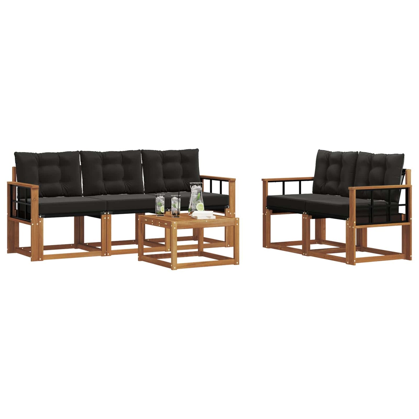 vidaXL Σειρά Καναπέ Εξωτερικού με μαξιλάρι 6 pcs Φυσικό και Μαύρο