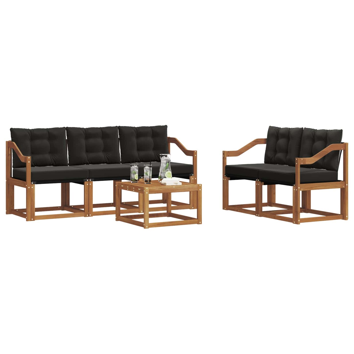 vidaXL Σειρά Καναπέ Εξωτερικού με μαξιλάρι 6 pcs Φυσικό και Μαύρο