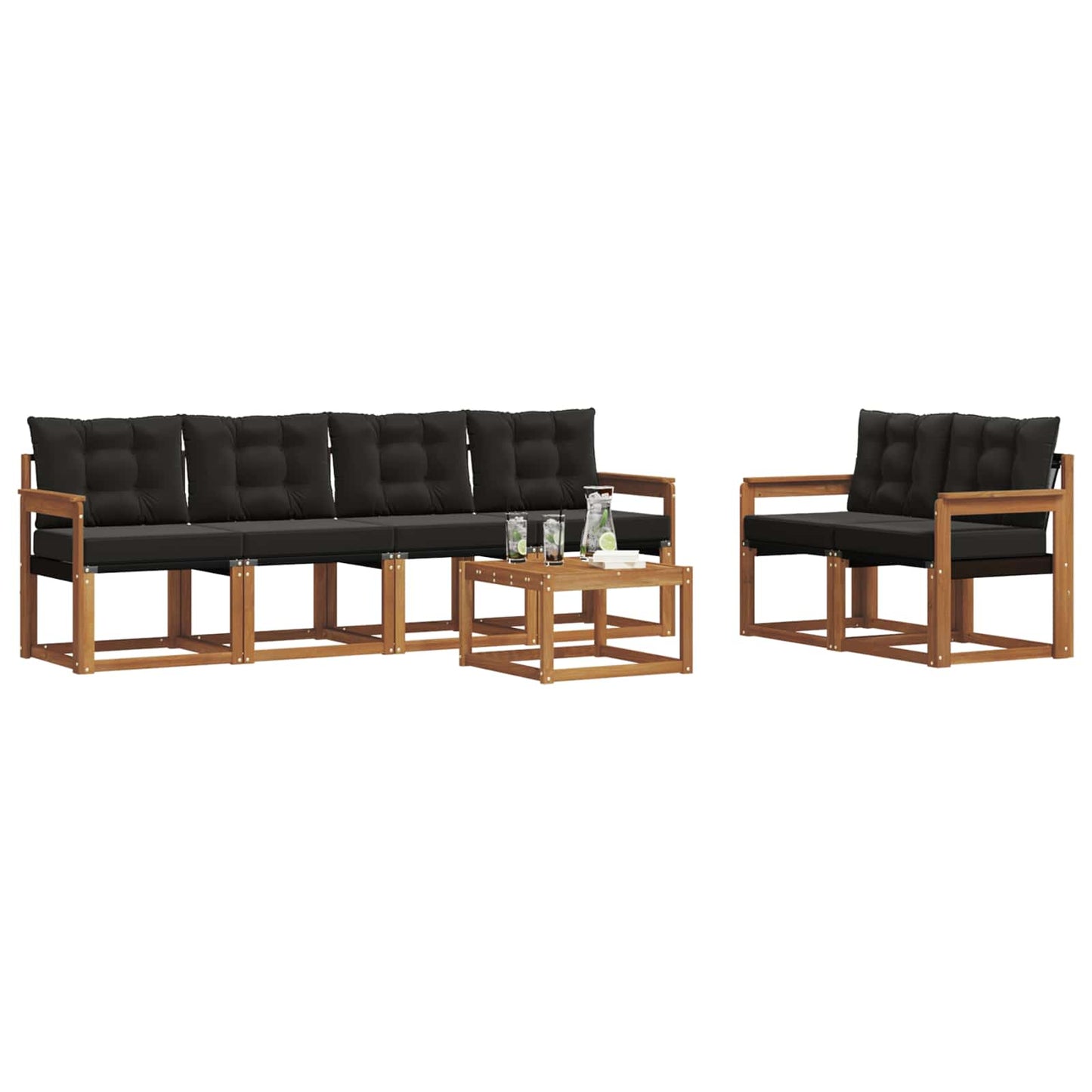 vidaXL Σειρά Καναπέ Εξωτερικού με μαξιλάρι 7 pcs Φυσικό και Μαύρο