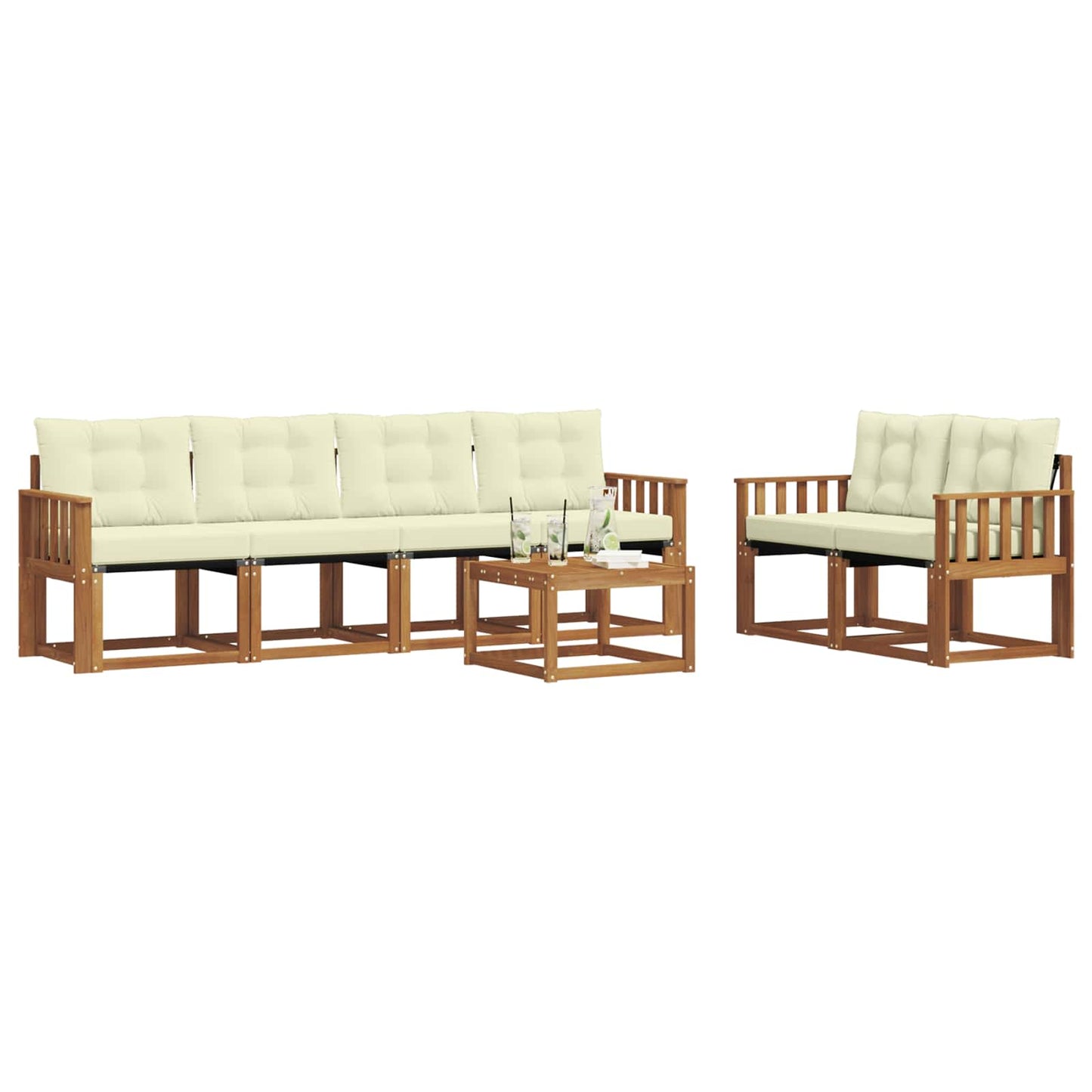 vidaXL Σειρά Καναπέ Εξωτερικού με μαξιλάρι 7 pcs Φυσικό και Κρέμα