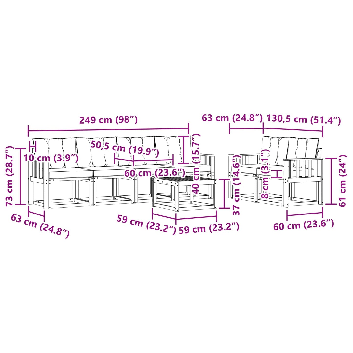 vidaXL Σειρά Καναπέ Εξωτερικού με μαξιλάρι 7 pcs Φυσικό και Κρέμα
