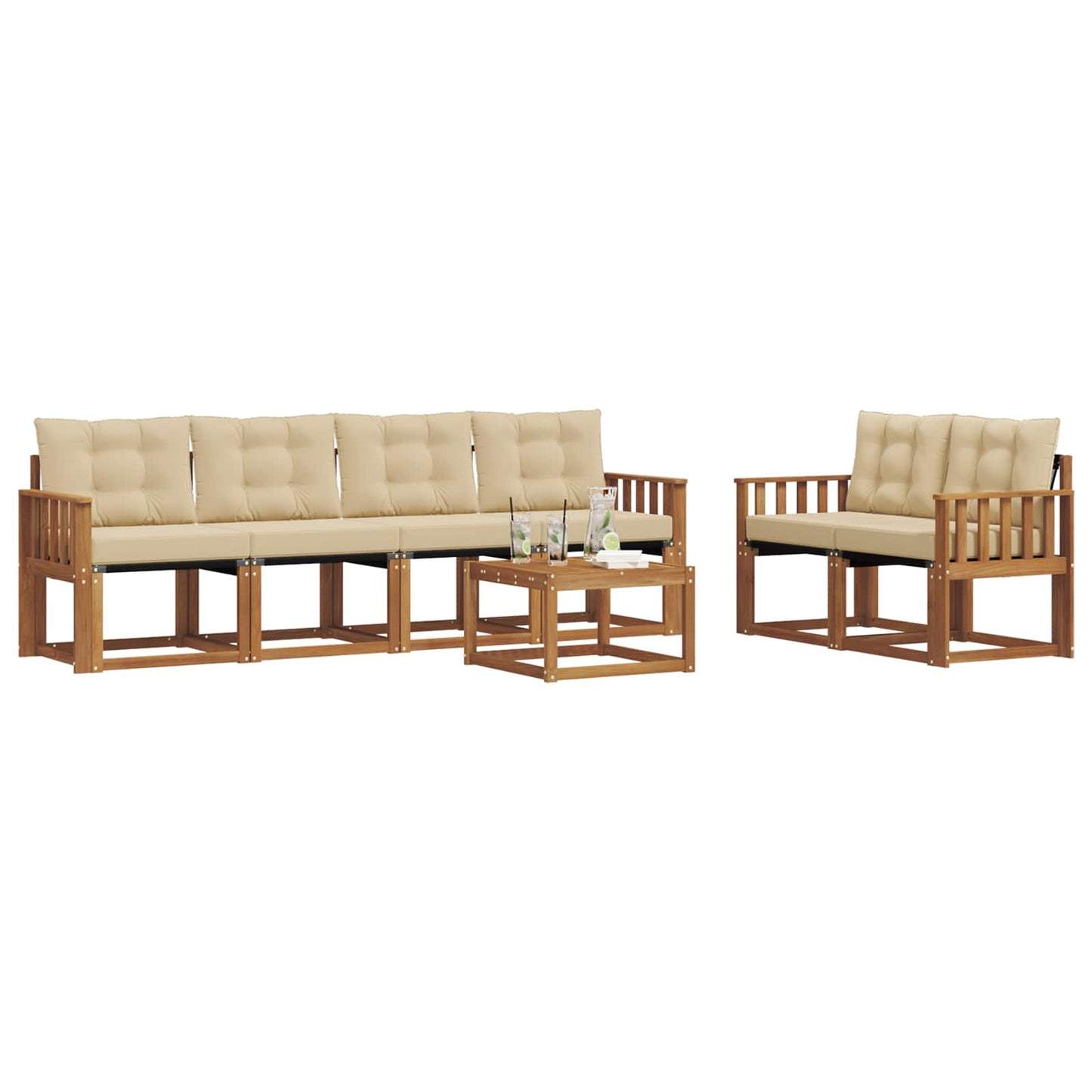 vidaXL Σειρά Καναπέ Εξωτερικού με μαξιλάρι 7 pcs Φυσικό και Μπεζ