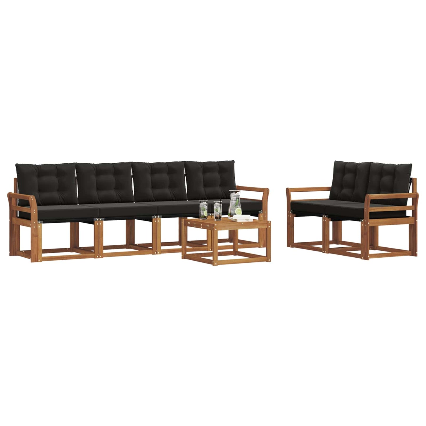 vidaXL Σειρά Καναπέ Εξωτερικού με μαξιλάρι 7 pcs Φυσικό και Μαύρο