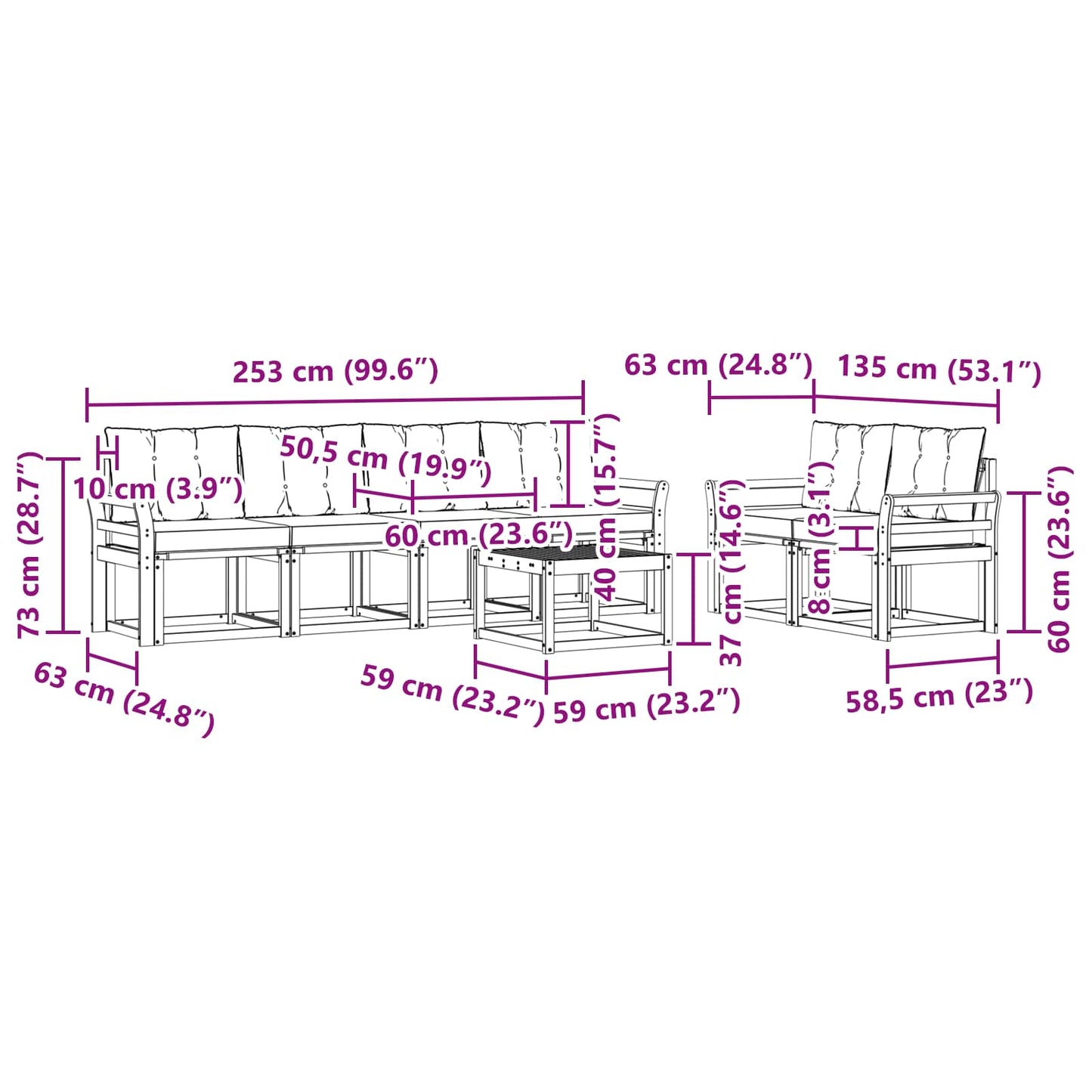 vidaXL Σειρά Καναπέ Εξωτερικού με μαξιλάρι 7 pcs Φυσικό και Μαύρο