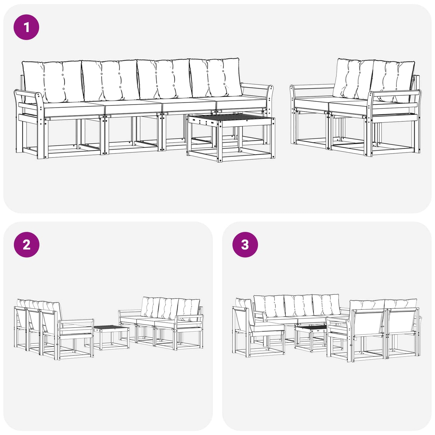 vidaXL Σειρά Καναπέ Εξωτερικού με μαξιλάρι 7 pcs Φυσικό και Μαύρο