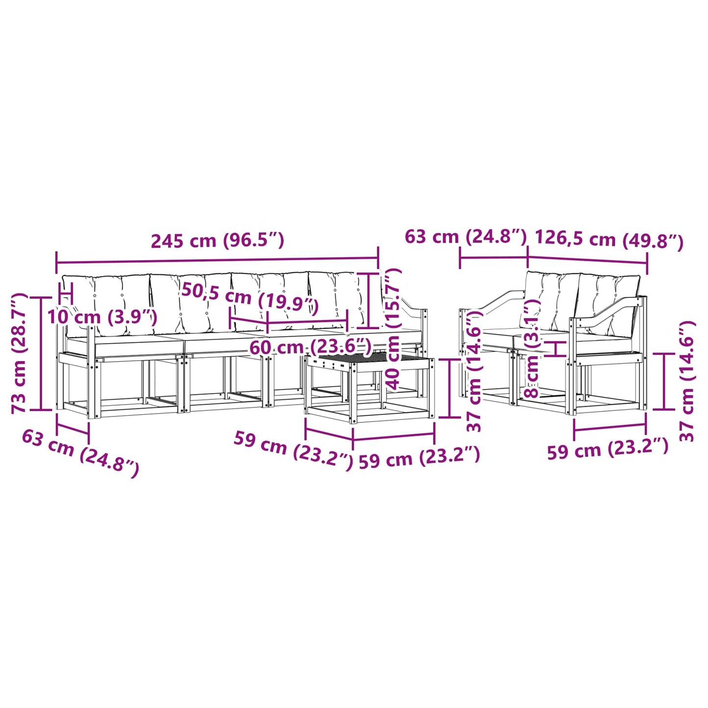 vidaXL Σειρά Καναπέ Εξωτερικού με μαξιλάρι 7 pcs Φυσικό και Κρέμα