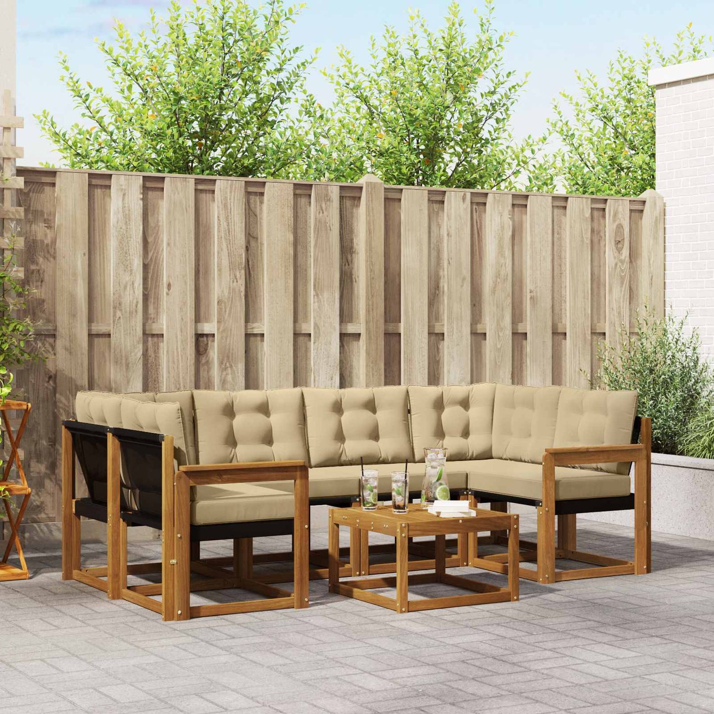 vidaXL Σειρά Καναπέ Εξωτερικού με μαξιλάρι 7 pcs Φυσικό και Μπεζ