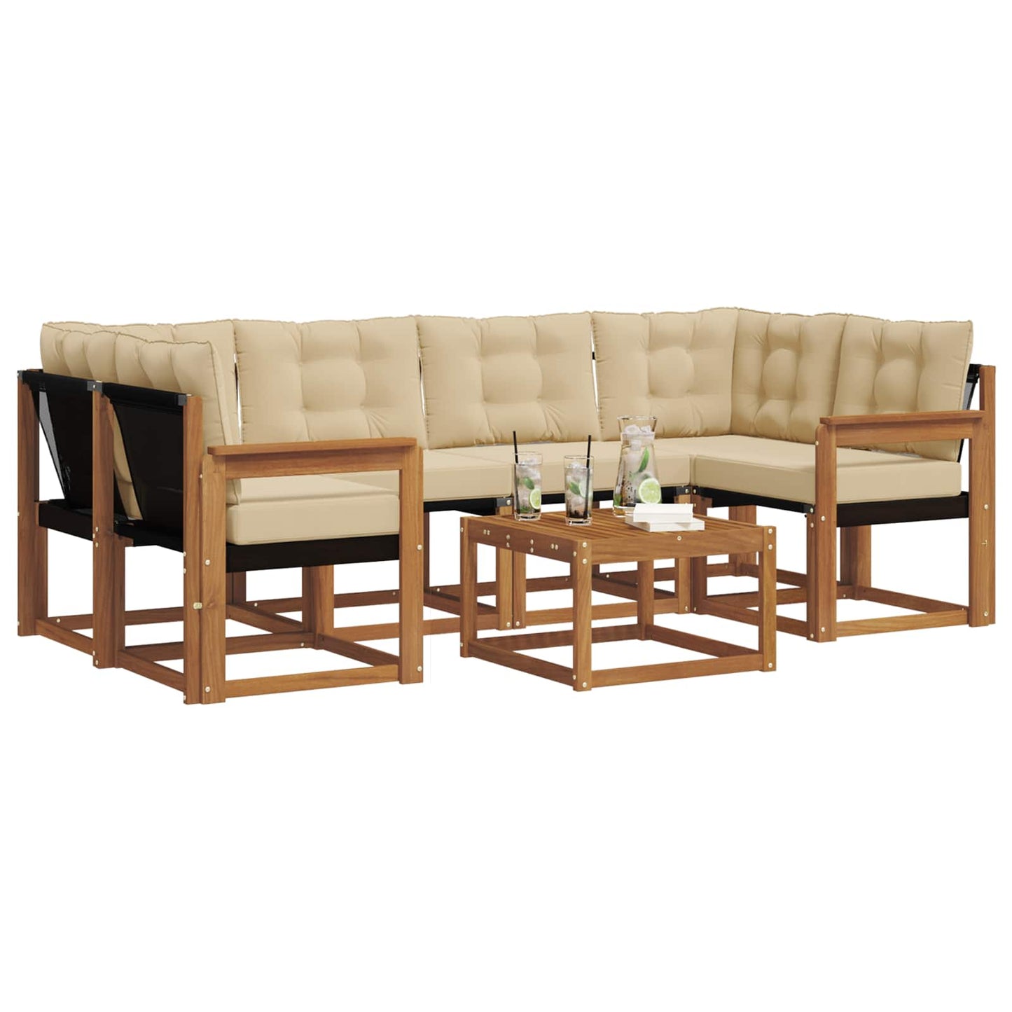 vidaXL Σειρά Καναπέ Εξωτερικού με μαξιλάρι 7 pcs Φυσικό και Μπεζ